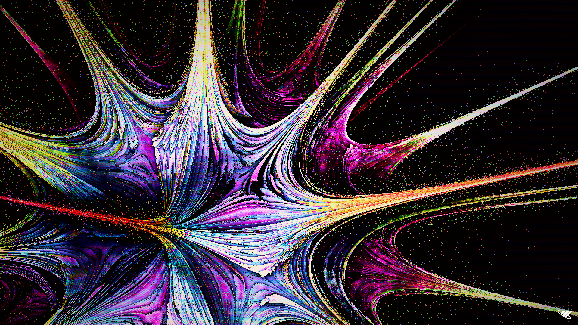 Close up of a fractal in a neuron shape with rainbow colours.