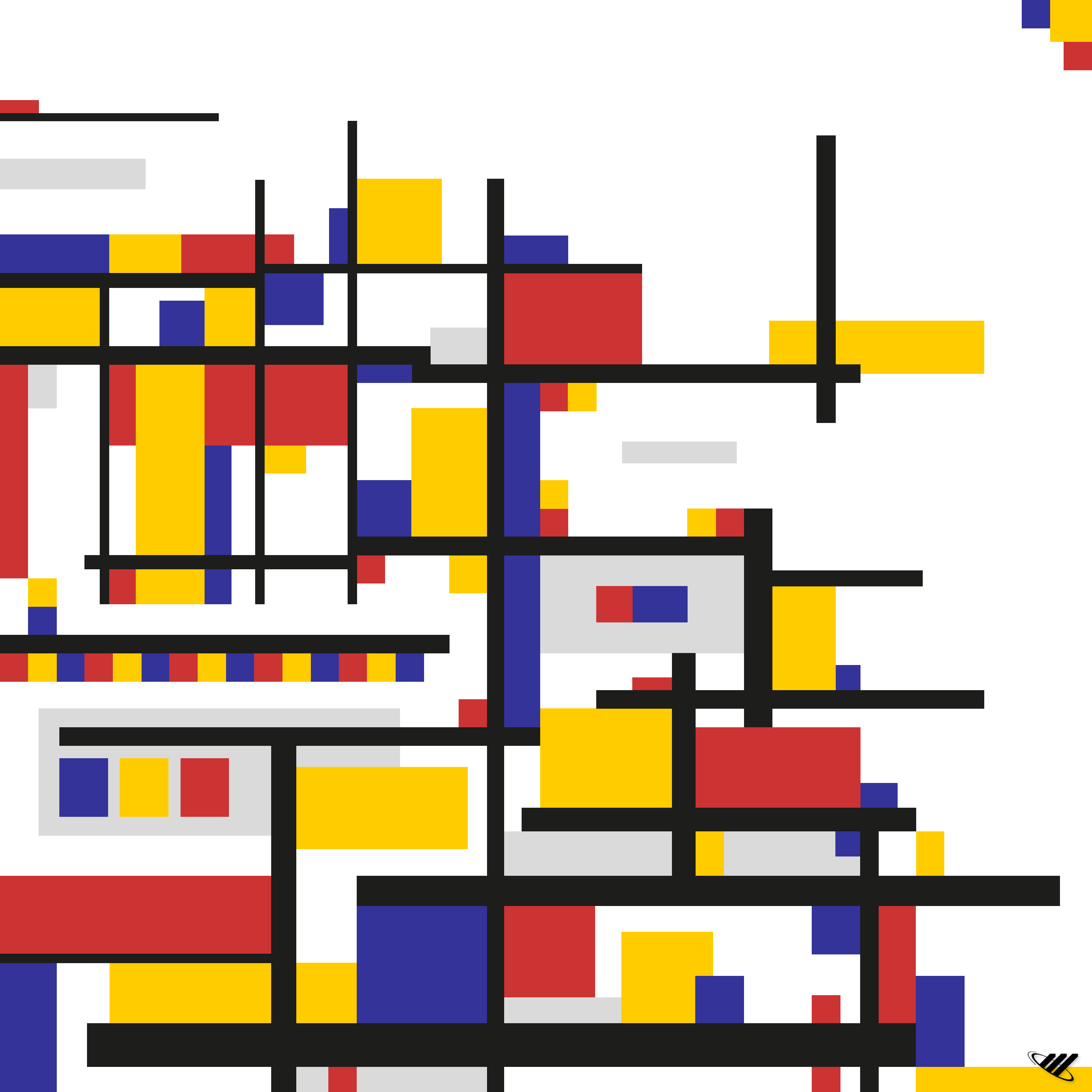Squares and lines in style of De Stijl.
